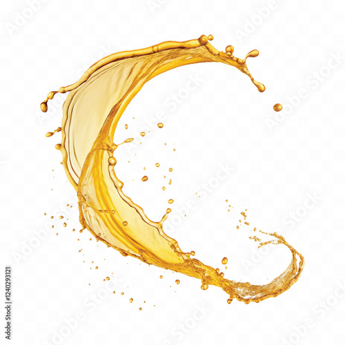 mustard liquid oil with dynamic splash in curve style isolated on a white background