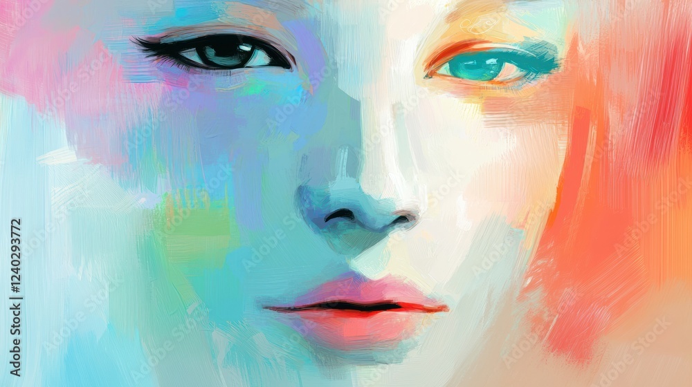 An artistic representation of a shy face, with subtle colors and a soft expression An artistic representation of a shy face, with subtle colors and a soft expression