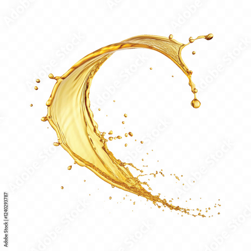 mustard liquid oil with dynamic splash in curve style isolated on a white background