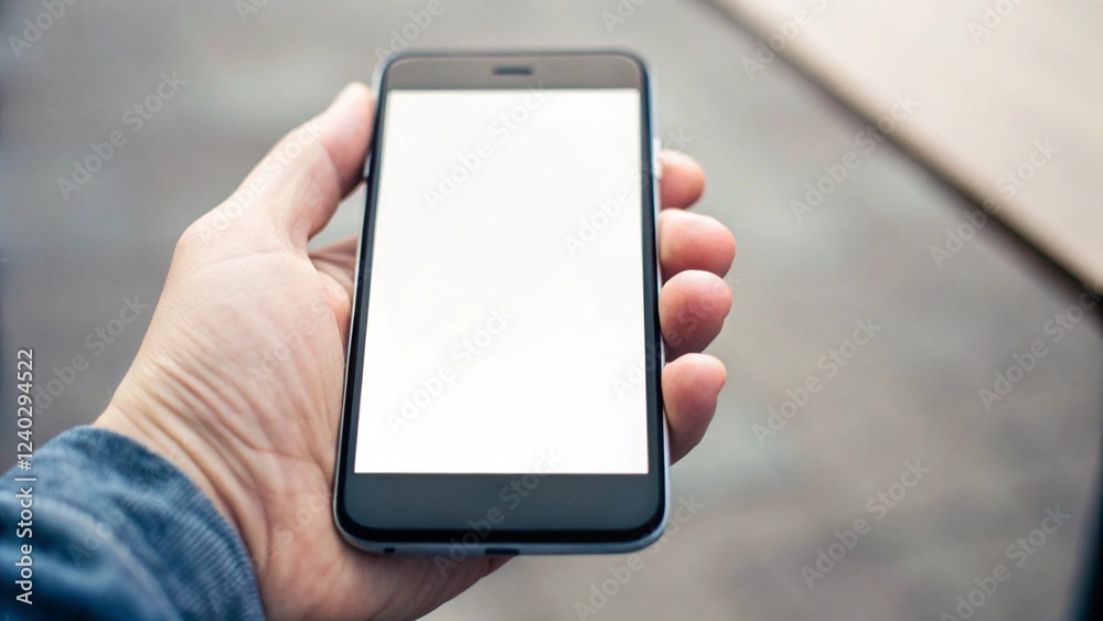Upscaled Hand Holding Smartphone Mockup: Blank Screen, Ready for Your App Design or Website! empty Upscaled Hand Holding Smartphone Mockup: Blank Screen, Ready for Your App Design or Website! empty