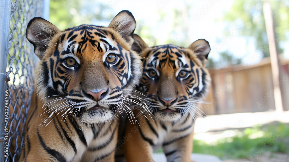 Fototapeta premium What are the features of a Sumatran tiger's headÑ Sumatran tiger head, features of a tiger's head, Sumatran tiger characteristics, tiger head anatomy.