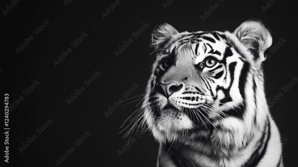 Fototapeta premium black background in art, tiger portraits, tiger art techniques, wildlife art black background, portrait of tiger, dark background art.