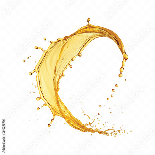 mustard liquid oil with dynamic splash in curve style isolated on a white background