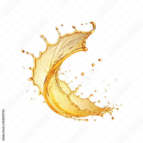 mustard liquid oil with dynamic splash in curve style isolated on a white background