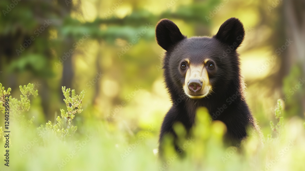 Fototapeta premium big bear greeting, bear behavior, wild bear greeting, bear social behavior, bear communication in the wild.