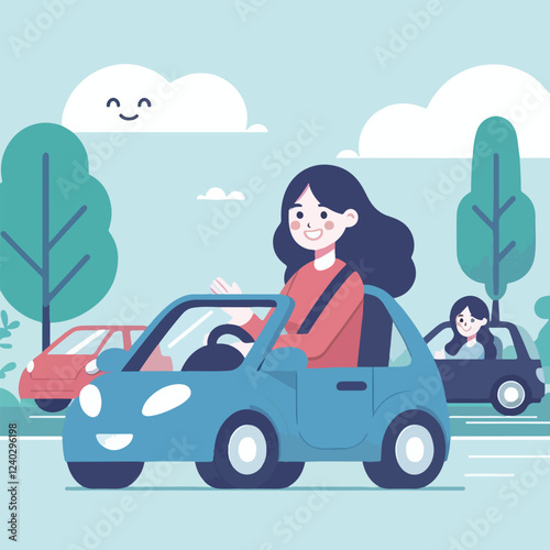 vector image of a person driving a car happily