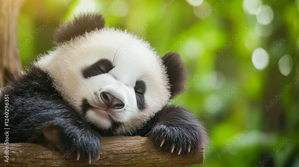 Obraz premium giant panda baby sleep, panda cub sleeping habits, baby panda behavior, giant panda cub resting, panda sleep cycle, panda cub care.