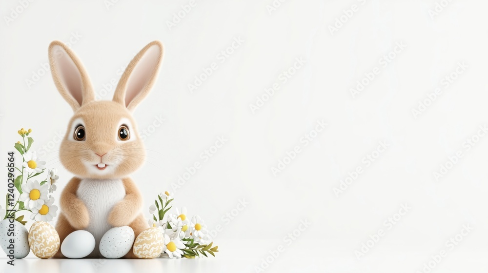 Obraz premium Charming Rabbit Surrounded by Easter Eggs and Flowers in Spring