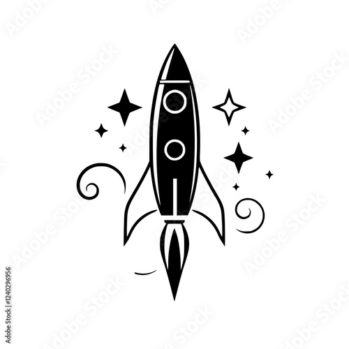 Black Rocket Launching into Space: A Vector Graphic Design.  Perfect for projects related to space travel, technology, innovation, and the future.