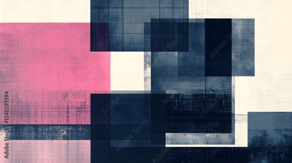 Fototapeta premium Abstract Geometric Art Pink Blue Square Canvas Painting