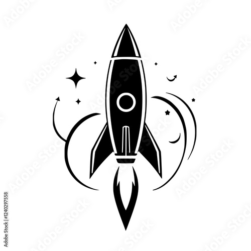 Black Rocket Launching into Space: A Vector Graphic Design