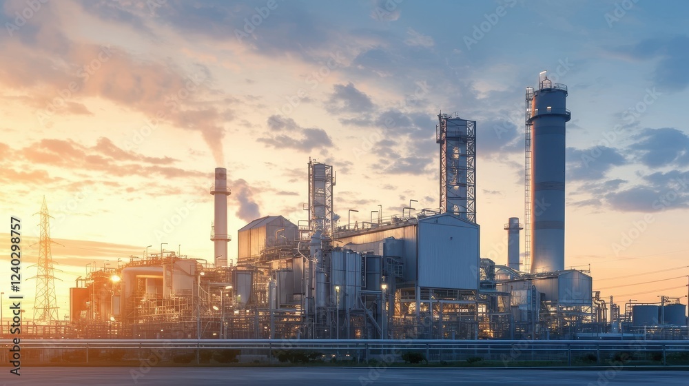 Natural Gas Power Plant at Sunset – Industrial Energy Facility Natural Gas Power Plant at Sunset – Industrial Energy Facility
