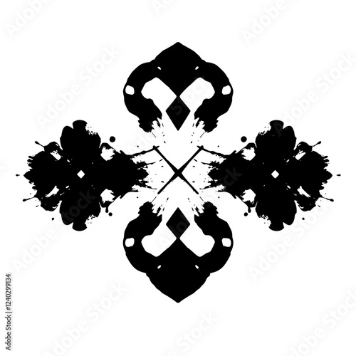 Abstract Ink Rorschach Design: Black and White Symmetrical Pattern. Modern Geometric Art, Graphic Resource, Visual Texture, Contemporary Style Illustration
