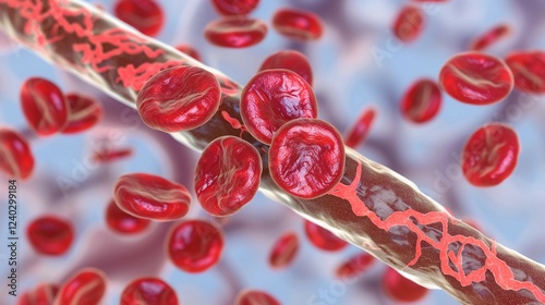 Close-up of a red blood clot on a medical slide magnified under a microscope, showcasing detailed medical research and hematology study concepts.