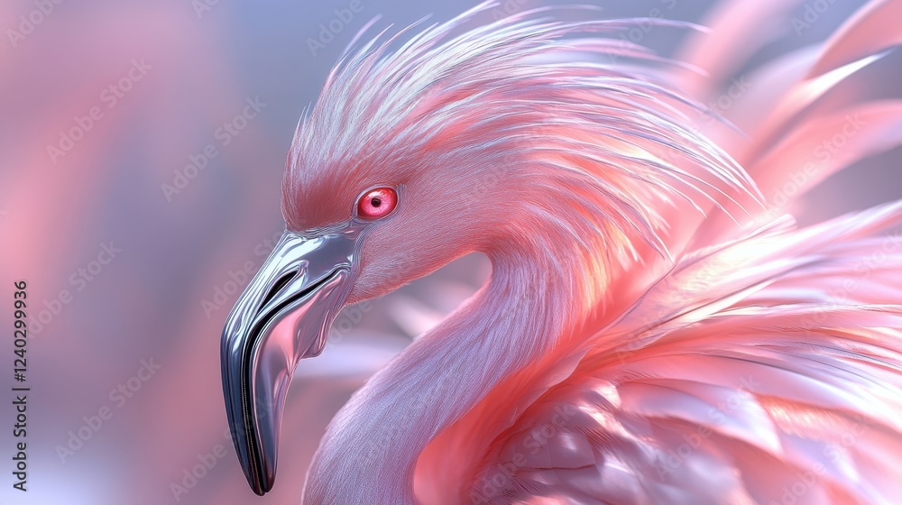 Fototapeta premium Graceful pink flamingo profile with soft pastel feathers. Pink Flamingo Day