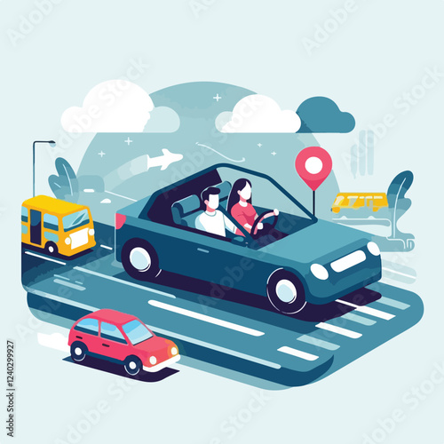 vector image of a person driving a car happily