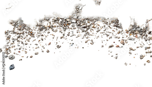 Gravel pile texture, construction site, aerial view, background black