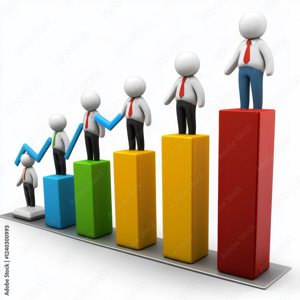 Business Growth Progress with Figures Representing Success and Achievement in a Colorful Bar Chart Format Business Growth Progress with Figures Representing Success and Achievement in a Colorful Bar Chart Format