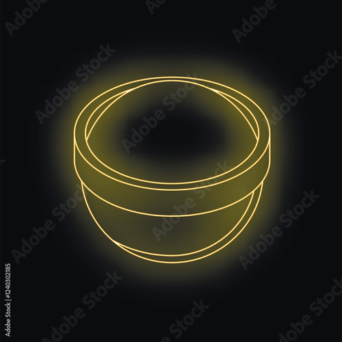 Neon yellow hemisphere bowl glowing on black background, simple minimalist design