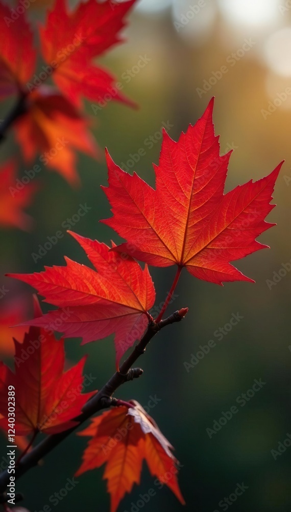 Scarlet-colored leaves on a deciduous tree in autumn, red, color, twig Scarlet-colored leaves on a deciduous tree in autumn, red, color, twig