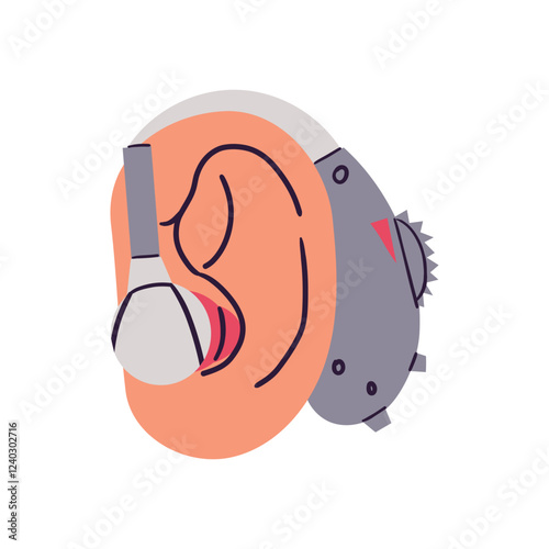 Airphone behind ear organ hearing aid human health care closeup flat doodle design vector illustration , hand drawn isolate on white . World hearing day , health and medicine design uses. photo