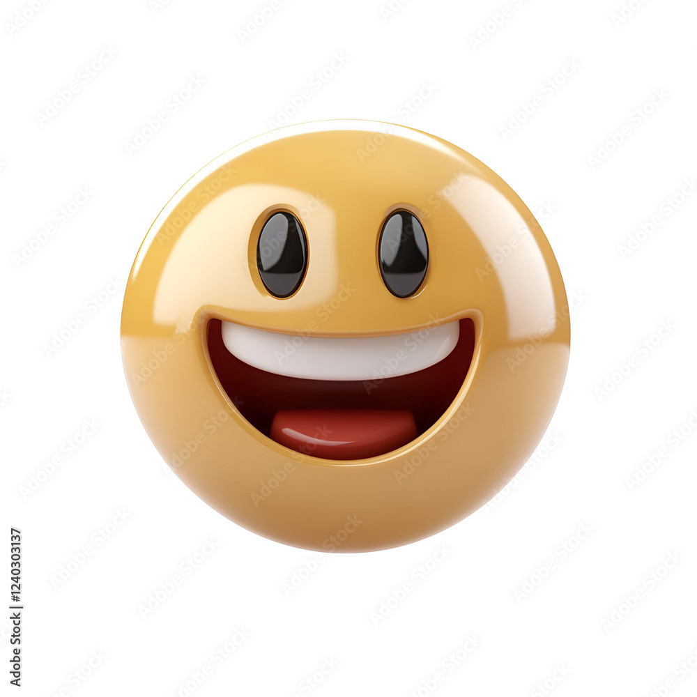 Fototapeta premium Happy emoticon, digital rendering, isolated, white background, social media