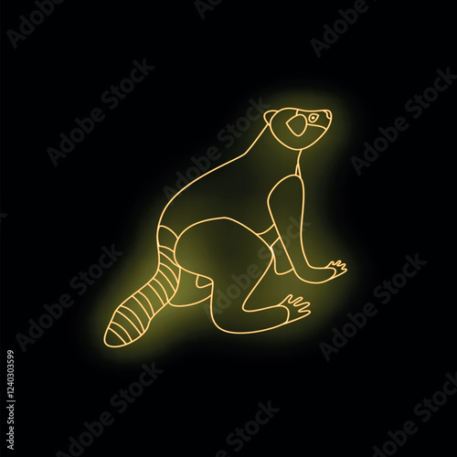 Glowing neon yellow lemur running on a black background