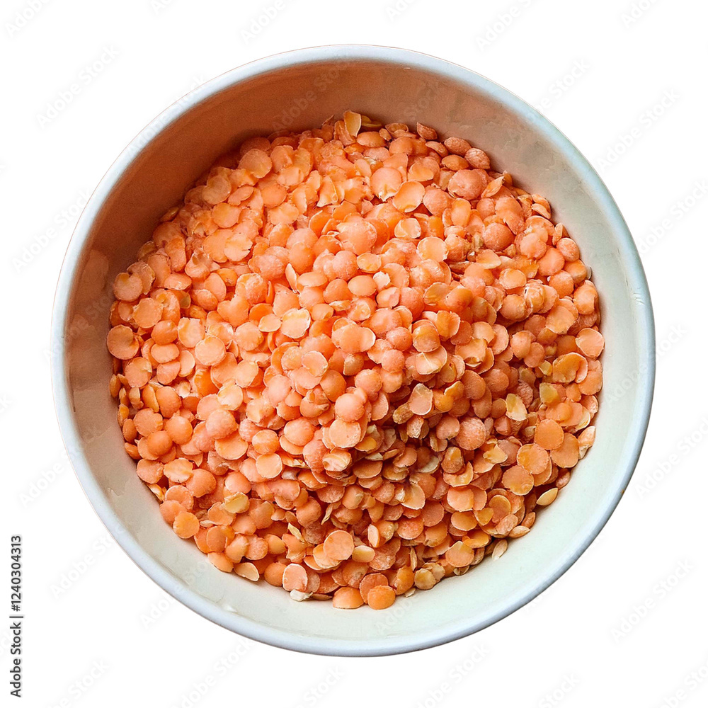 Raw Lentils in a white bowl top view Raw Lentils in a white bowl top view