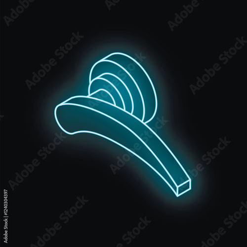 Neon sign of a door handle glowing on a black background, representing security, interior design, and access