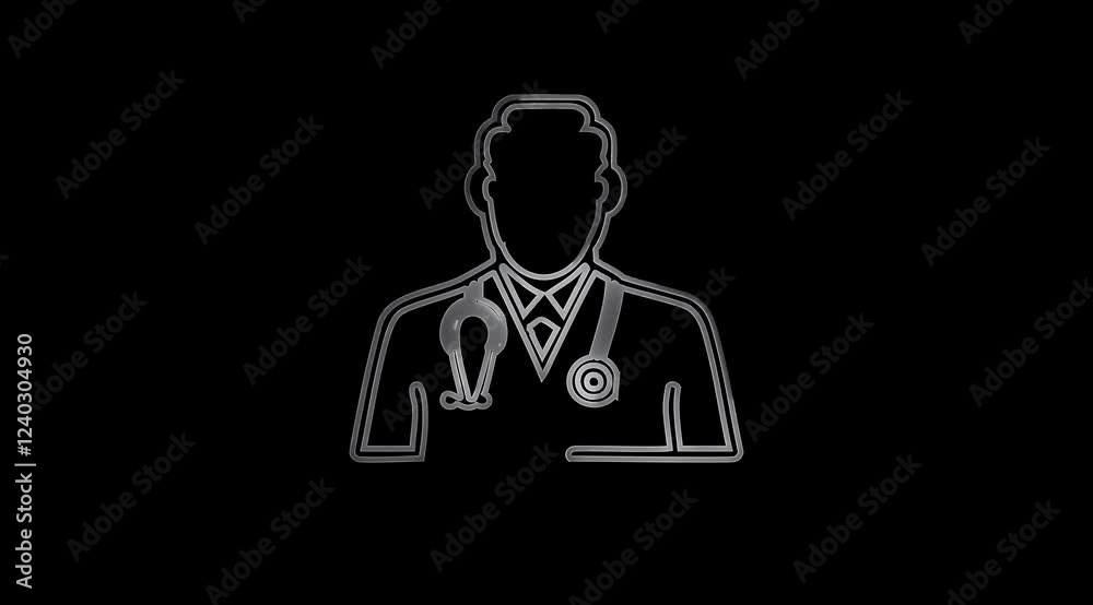 glowing neon effect doctor icon on a black background, A phonendoscope rests on his shoulders, neon doctor icon concept glowing neon effect doctor icon on a black background, A phonendoscope rests on his shoulders, neon doctor icon concept