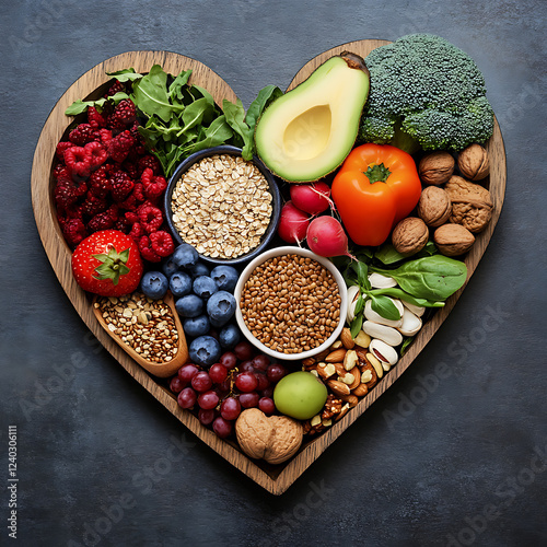 Healthy Foods Arranged in Heart Shape for Balanced Diet