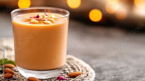 Aromatic Kahwa Tea with Saffron Strands and Crushed Nuts in Glass photo