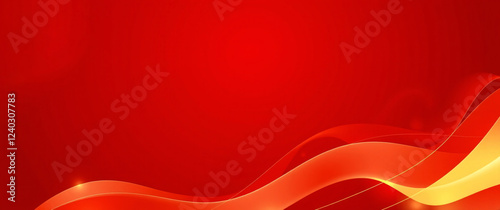 Abstract Curved Red Shape with Lighting Effect – Luxury Design on Red Background with Copy Space