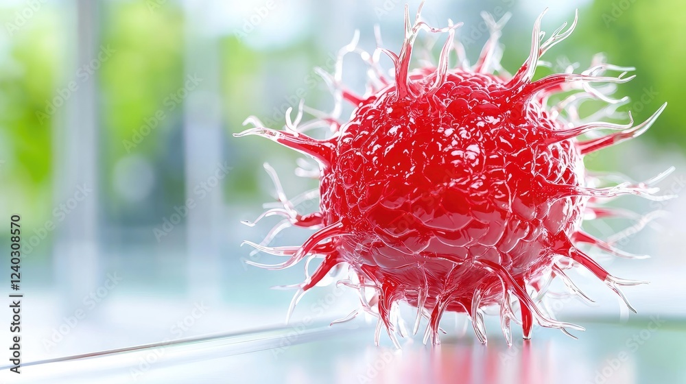 Red virus cell microscopic view, lab research Red virus cell microscopic view, lab research