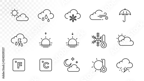 Weather line vector icon set. Editable stroke