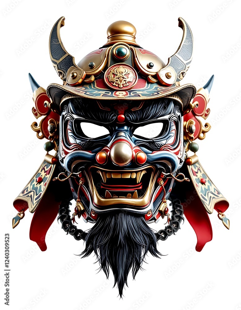 Fototapeta premium Oni Samurai Mask 3d Render Colorful Detailed Artwork