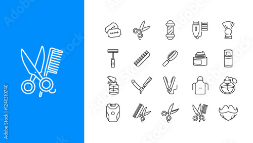Barber Shop Related Vector Line Icons. Outline Symbol Collection