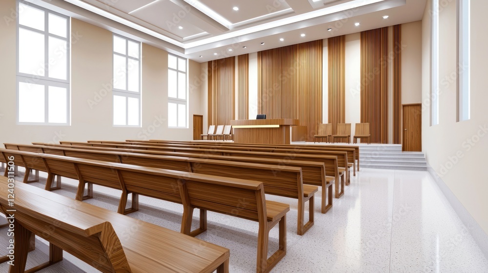 Fototapeta premium Modern Courtroom Interior Design with Wooden Benches