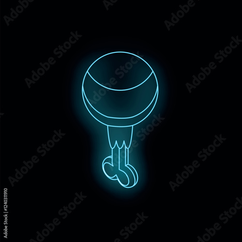Neon blue glowing chicken leg, representing fast food restaurants and unhealthy eating habits, isolated on a black background