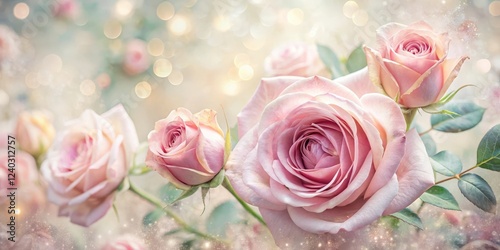 A Delicate Bouquet of Pastel Pink Roses with a Soft, Dreamy, and Sparkling Background