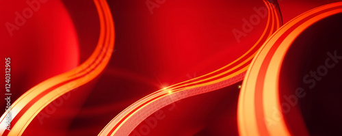 Abstract Curved Red Shape with Lighting Effect – Luxury Design on Red Background with Copy Space