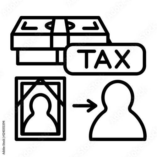 Inheritance tax image icon. There are a deceased person, an heir, and a banknote. There is tax around it.