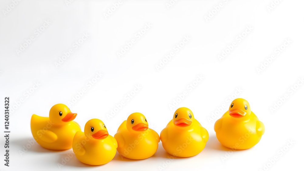 yellow rubber toy ducks isolated on a white background. Generative AI