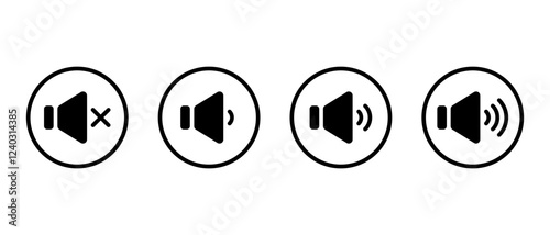 Sound speaker level icon on circle line. Audio volume sign symbol