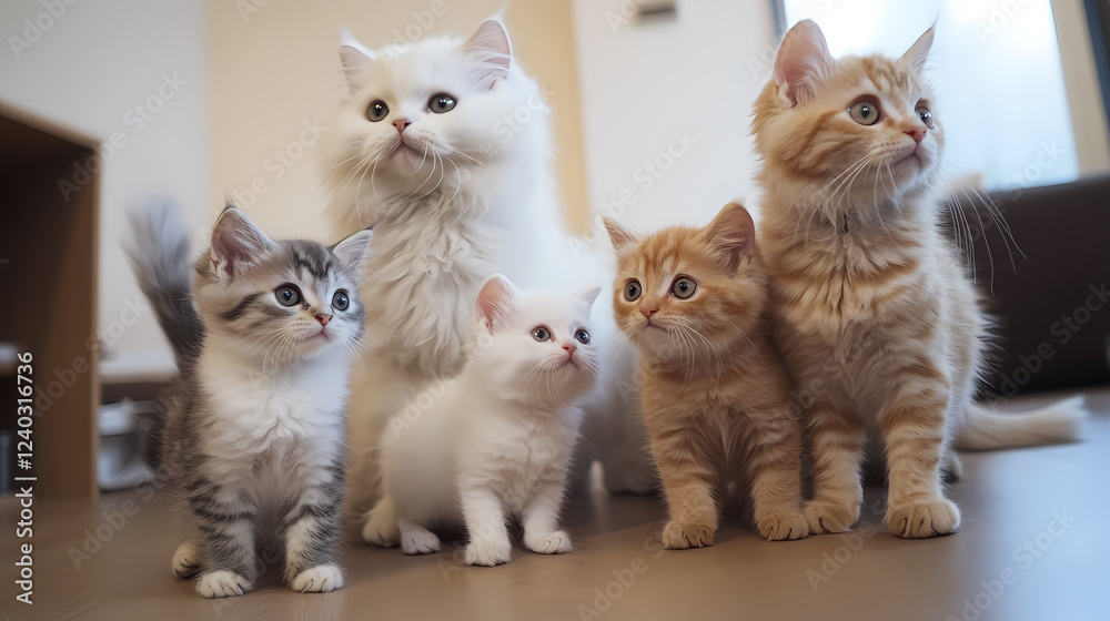 Kittens and Adult Cat in a Room Kittens and Adult Cat in a Room
