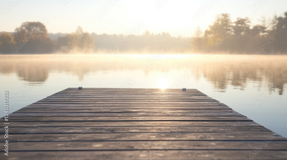 Obraz premium Tranquil Yoga Pose on Lakeside Pier at Sunrise