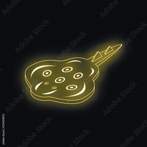 Electric ray fish with glowing neon yellow outline swimming in dark water, simple cartoon illustration photo