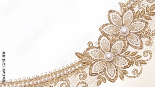 Vintage border with lace patterns and pearls for elegant text decoration