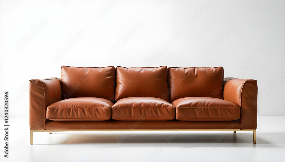 Canapé en cuir marron sur fond blanc uni Canapé en cuir marron sur fond blanc uni