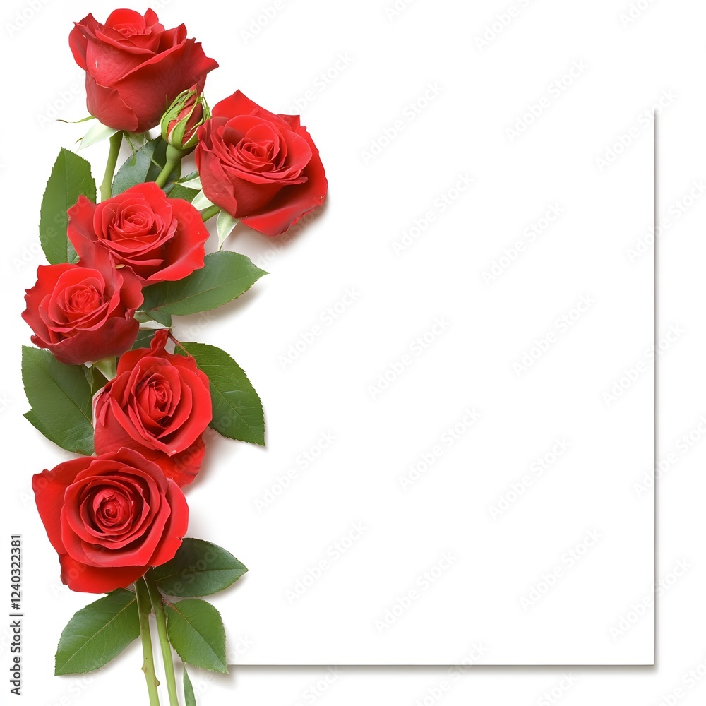 Elegant Red Roses Border on White Background Romantic Floral Card Design Elegant Red Roses Border on White Background Romantic Floral Card Design